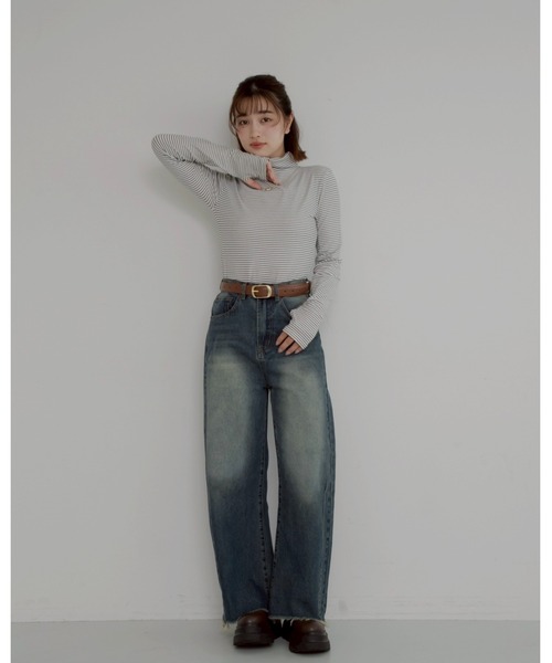 JUMELLE(ジュメロ)の「【極暖】ボーダーフィンガータートル | 真冬 防寒(Tシャツ/カットソー・レディース・アイボリー/グレー/ホワイト・MEDIUM)」の11枚目の写真