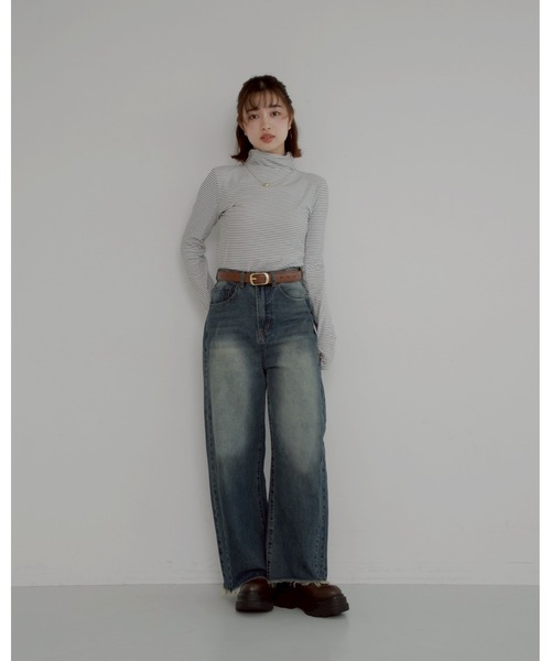 JUMELLE(ジュメロ)の「【極暖】ボーダーフィンガータートル | 真冬 防寒(Tシャツ/カットソー・レディース・アイボリー/グレー/ホワイト・MEDIUM)」の15枚目の写真