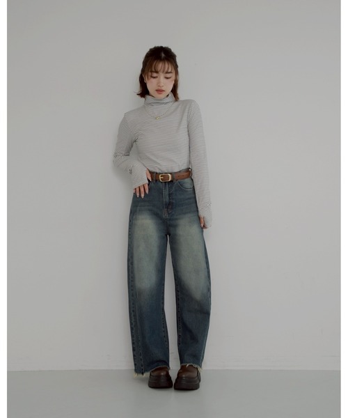 JUMELLE(ジュメロ)の「【極暖】ボーダーフィンガータートル | 真冬 防寒(Tシャツ/カットソー・レディース・アイボリー/グレー/ホワイト・MEDIUM)」の17枚目の写真