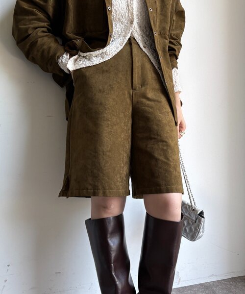 DouDou（ドゥドゥ）の「【セットアップ対応】フェイクスエードショートパンツ（その他パンツ・レディース・カーキ/キャメル・FREE）」の2枚目の写真