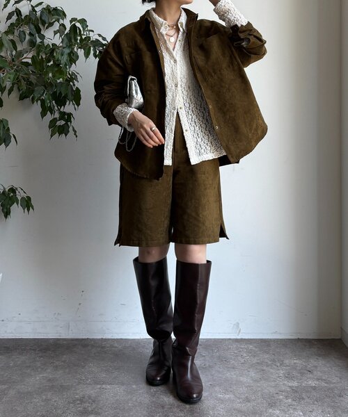 DouDou（ドゥドゥ）の「【セットアップ対応】フェイクスエードショートパンツ（その他パンツ・レディース・カーキ/キャメル・FREE）」の3枚目の写真