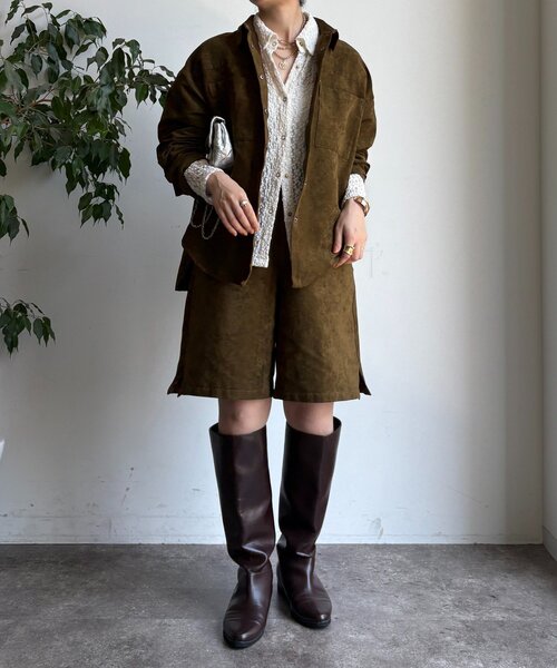 DouDou（ドゥドゥ）の「【セットアップ対応】フェイクスエードショートパンツ（その他パンツ・レディース・カーキ/キャメル・FREE）」の4枚目の写真