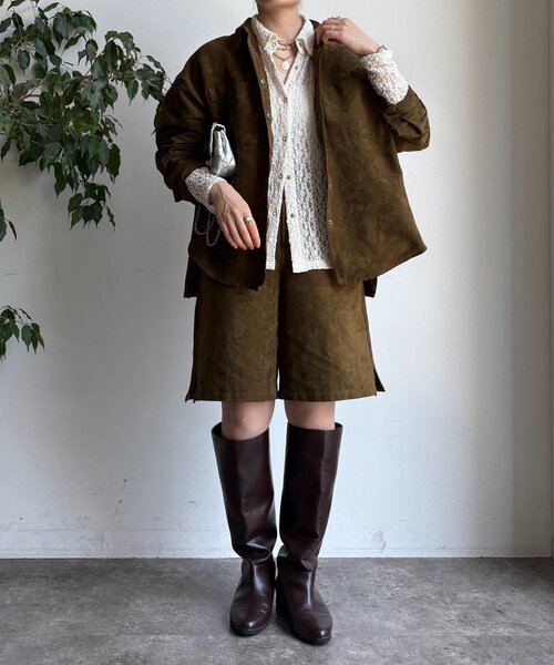 DouDou（ドゥドゥ）の「【セットアップ対応】フェイクスエードショートパンツ（その他パンツ・レディース・カーキ/キャメル・FREE）」の5枚目の写真