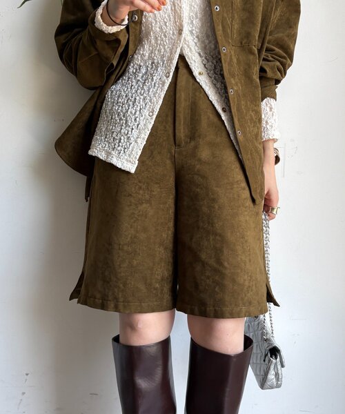 DouDou（ドゥドゥ）の「【セットアップ対応】フェイクスエードショートパンツ（その他パンツ・レディース・カーキ/キャメル・FREE）」の11枚目の写真