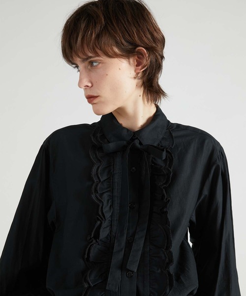 セール】【crinkle crinkle crinkle】front scallop ribbon blouse