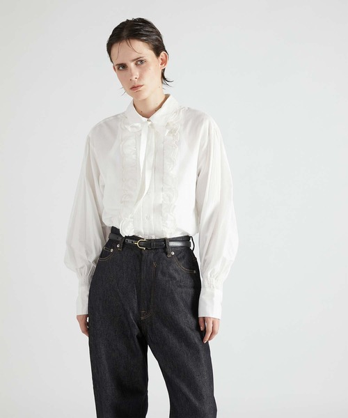 crinkle crinkle crinkle（クリンクルクリンクルクリンクル）の「【crinkle crinkle crinkle】front scallop ribbon blouse/フロントスカラップリボンブラウス（シャツ/ブラウス・レディース・ブラック/ホワイト・FREE）」の20枚目の写真