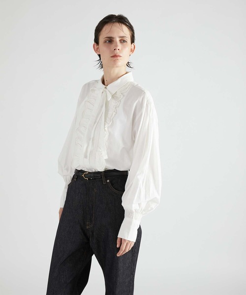 セール】【crinkle crinkle crinkle】front scallop ribbon blouse