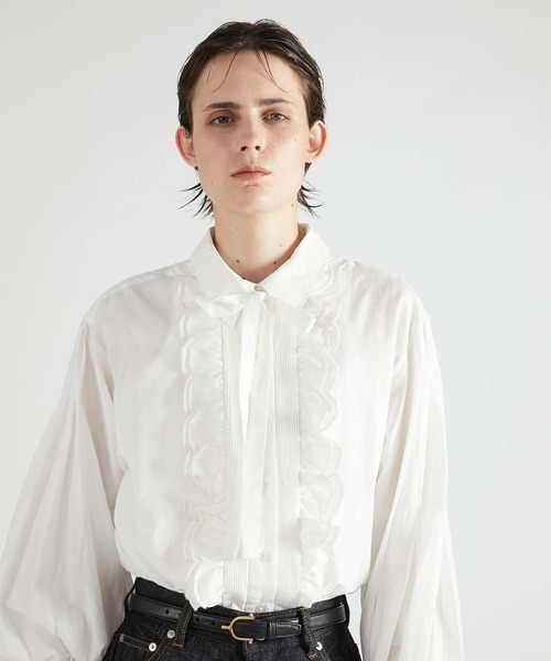 crinkle crinkle crinkle（クリンクルクリンクルクリンクル）の「【crinkle crinkle crinkle】front scallop ribbon blouse/フロントスカラップリボンブラウス（シャツ/ブラウス・レディース・ブラック/ホワイト・FREE）」の13枚目の写真