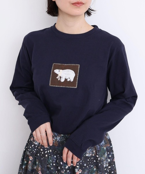 l'atelier du savon(アトリエドサボン)の「もこもこ白くま アップリケロンT(Tシャツ/カットソー・レディース・ネイビー/グリーン/ホワイト・FREE)」の3枚目の写真