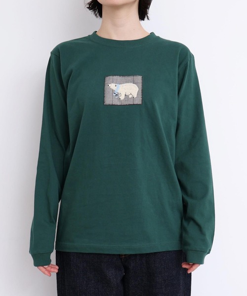 l'atelier du savon(アトリエドサボン)の「もこもこ白くま アップリケロンT(Tシャツ/カットソー・レディース・ネイビー/グリーン/ホワイト・FREE)」の15枚目の写真