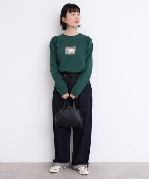 l'atelier du savon(アトリエドサボン)の「もこもこ白くま アップリケロンT(Tシャツ/カットソー・レディース・ネイビー/グリーン/ホワイト・FREE)」の9枚目の写真