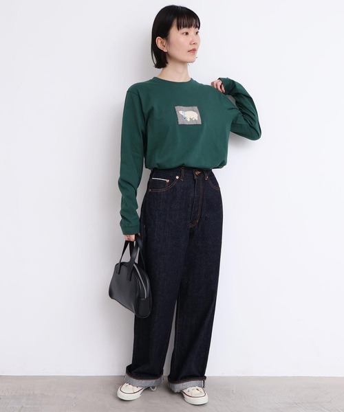 l'atelier du savon(アトリエドサボン)の「もこもこ白くま アップリケロンT(Tシャツ/カットソー・レディース・ネイビー/グリーン/ホワイト・FREE)」の8枚目の写真