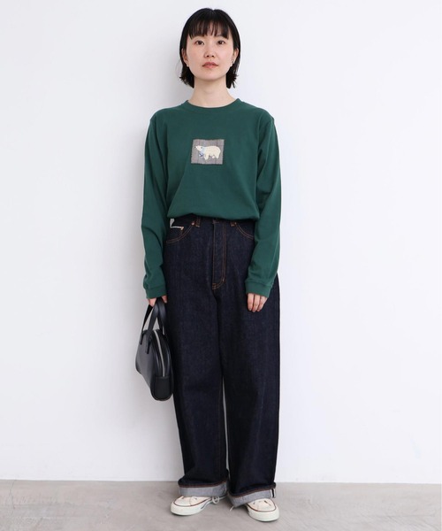 l'atelier du savon(アトリエドサボン)の「もこもこ白くま アップリケロンT(Tシャツ/カットソー・レディース・ネイビー/グリーン/ホワイト・FREE)」の7枚目の写真