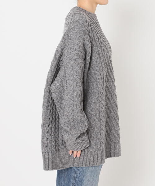 美品　スピックアンドスパン　Higuchi*Sアラン柄ルーズニット　グレー セール】Higuchi*Sアラン柄ルーズニット（ニット/セーター）｜Spick