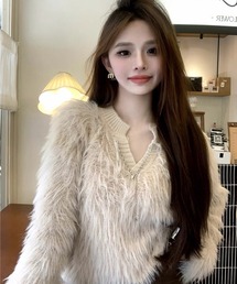 VIBGYOR（ヴィブジョー）の「【lulufa】シャギーファー風 Vネックニット/韓国 Y2K ふわもこ 秋冬(CZ)（ニット/セーター）」