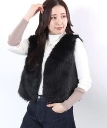 レイヤードで映えるフェミニンアイテム シャギーファー ショート丈ベスト レディース