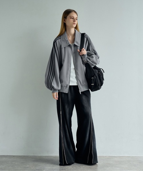 ELLUV（エルブ）の「【ELLUV/エルヴ】ヘビードレープツイル フェイクスウェード4ラインモードトラックジャケット（ジャージ・メンズ・ブラック/チャコールグレー/ライトグレー・S/M/L）」の8枚目の写真