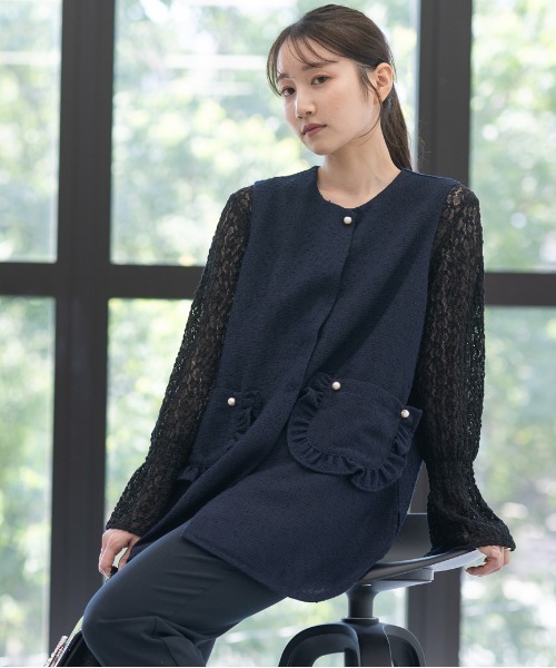 Neige(ネージュ)の「ストレッチお花レーストップス(Tシャツ/カットソー・レディース・アイボリー/ブラック・ONE SIZE)」の9枚目の写真