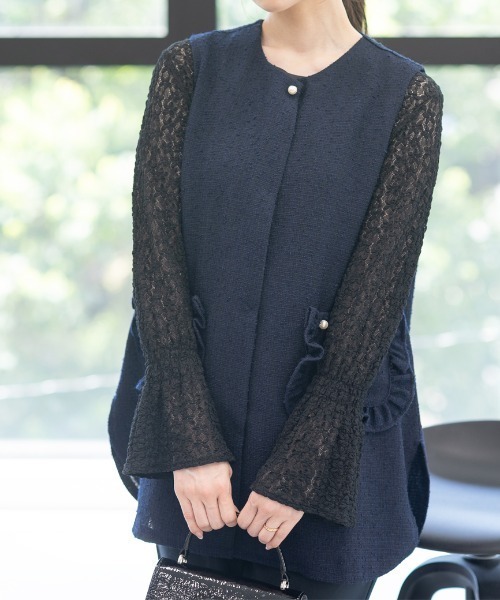 Neige(ネージュ)の「ストレッチお花レーストップス(Tシャツ/カットソー・レディース・アイボリー/ブラック・ONE SIZE)」の10枚目の写真