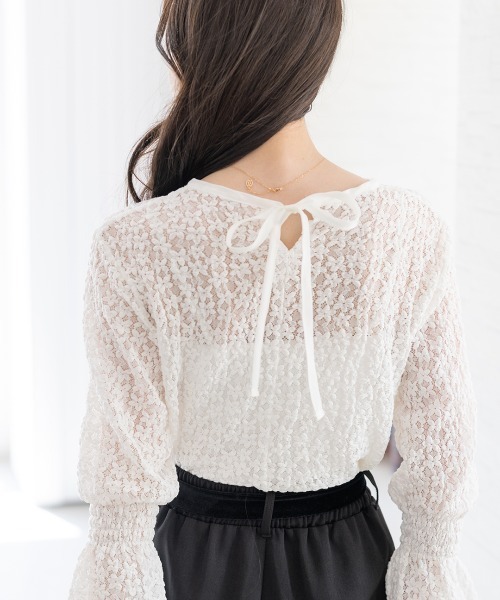 Neige(ネージュ)の「ストレッチお花レーストップス(Tシャツ/カットソー・レディース・アイボリー/ブラック・ONE SIZE)」の16枚目の写真