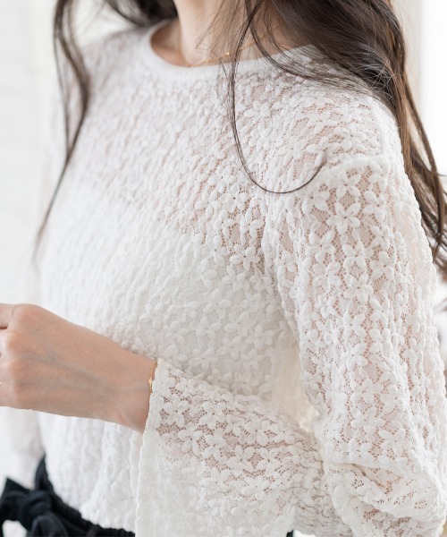Neige(ネージュ)の「ストレッチお花レーストップス(Tシャツ/カットソー・レディース・アイボリー/ブラック・ONE SIZE)」の15枚目の写真