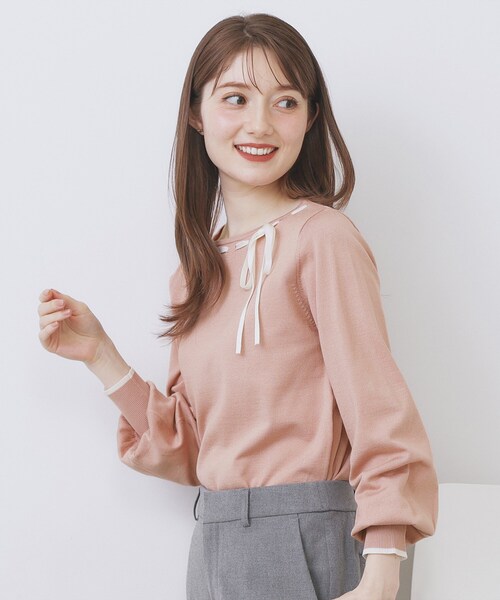 index(インデックス)の「はしごリボンバイカラーニット【洗濯機OK】(ニット/セーター・レディース・ホワイト系7/ピンク系1/ブラック系4・42/40/38/36)」の12枚目の写真