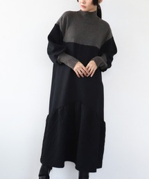 Three Four Time | 膨れジャガード柄MIXニットワンピース(ワンピース)