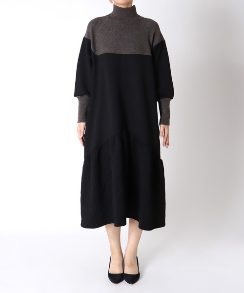 Three Four Time(スリーフォータイム)の「膨れジャガード柄MIXニットワンピース(ワンピース・レディース・ブルー/ブラック・FREE)」の12枚目の写真