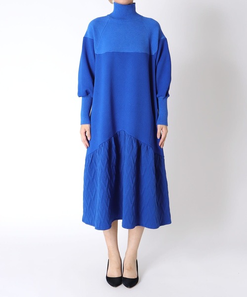 Three Four Time(スリーフォータイム)の「膨れジャガード柄MIXニットワンピース(ワンピース・レディース・ブルー/ブラック・FREE)」の15枚目の写真