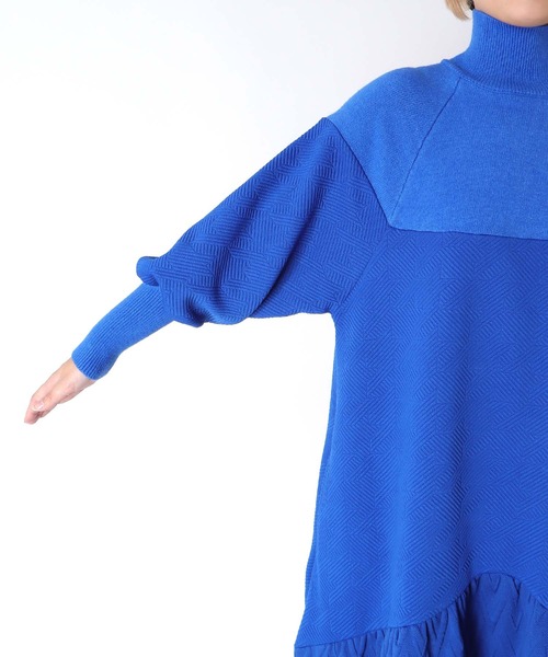 Three Four Time(スリーフォータイム)の「膨れジャガード柄MIXニットワンピース(ワンピース・レディース・ブルー/ブラック・FREE)」の20枚目の写真