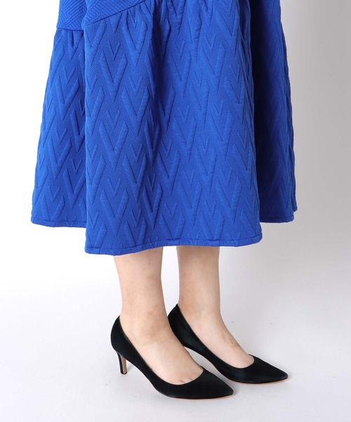 Three Four Time(スリーフォータイム)の「膨れジャガード柄MIXニットワンピース(ワンピース・レディース・ブルー/ブラック・FREE)」の21枚目の写真