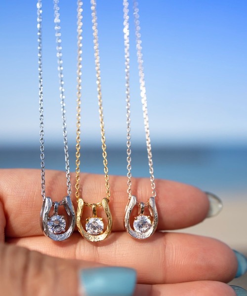 Horseshoe zirconia necklace/【ハワイアンジュエリー】【サージカル
