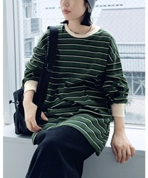 配色ボーダー長袖Tシャツ