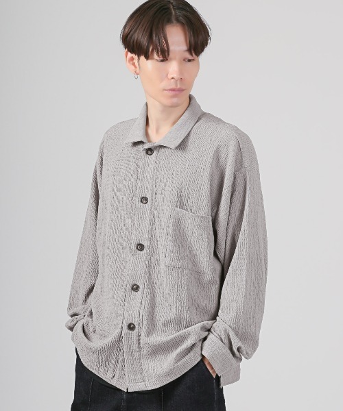 LUXSTYLE(ラグスタイル)の「楊柳レギュラーカラー長袖シャツ(シャツ/ブラウス・メンズ・アッシュブラウン/グレイッシュベージュ/ブラック/ブルーグレー・M/L)」の7枚目の写真
