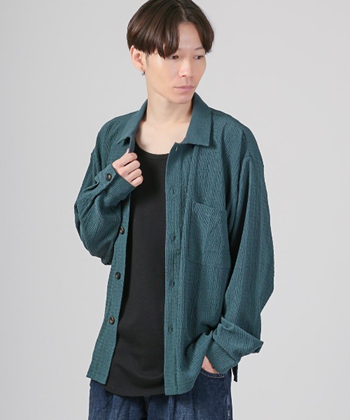 LUXSTYLE(ラグスタイル)の「楊柳レギュラーカラー長袖シャツ(シャツ/ブラウス・メンズ・アッシュブラウン/グレイッシュベージュ/ブラック/ブルーグレー・M/L)」の11枚目の写真