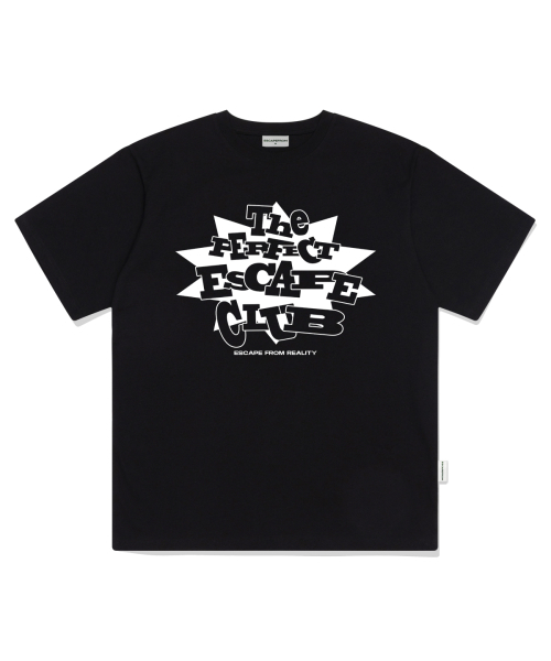 ESCAPEFROM(エスケープフロム)の「ホワイト ザ パーフェクト エスケープクラブ プリント オーバーサイズ 半袖Tシャツ ブラック(Tシャツ/カットソー・レディース・その他・SMALL/MEDIUM/LARGE)」の1枚目の写真