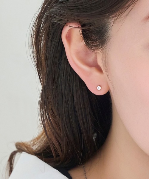 Phoebe（フィービィー）の「【金属アレルギー対応】一粒ピアス/サージカルステンレス/ユニセックス（片耳）（ピアス（片耳用）・レディース・クリア/イエローゴールド・FREE）」の9枚目の写真