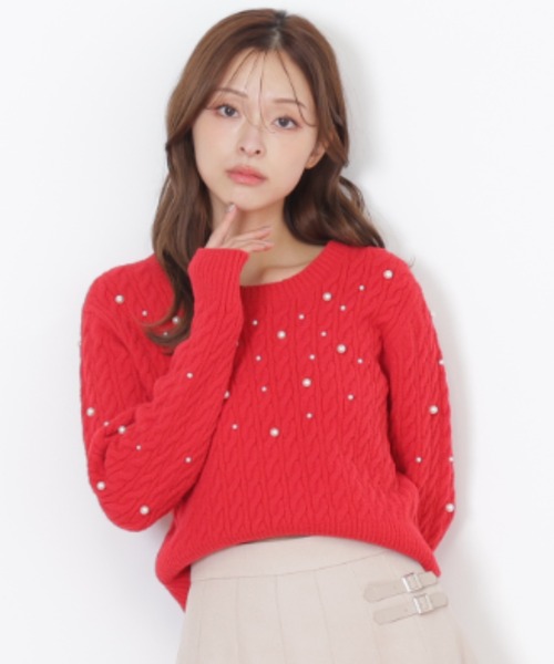 JILL by JILL STUART(ジルバイジルスチュアート)の「◇ランダムパールミニケーブルニット(ニット/セーター・レディース・ブラック/ホワイト/レッド・FREE)」の3枚目の写真