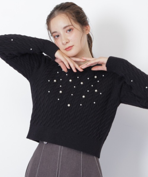 セール】◇ランダムパールミニケーブルニット（ニット/セーター