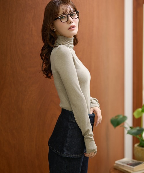 LAULEN(ローレン)の「cashmere blend high neck tops /カシミヤブレンドハイネック長袖トップス(Tシャツ/カットソー・レディース・ベージュ/グレー/アイボリー/ブラック・FREE)」の13枚目の写真