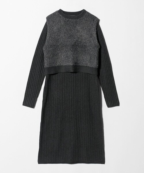 A DAY IN THE LIFE UNITED ARROWS（アデイインザライフユナイテッドアローズ）の「メランジ フェザーベスト＋リブワンピース  ‐ウォッシャブル‐＜A DAY IN THE LIFE＞（ワンピース・レディース・ライトグレー/ダークグレー/ベージュ・FREE）」の3枚目の写真