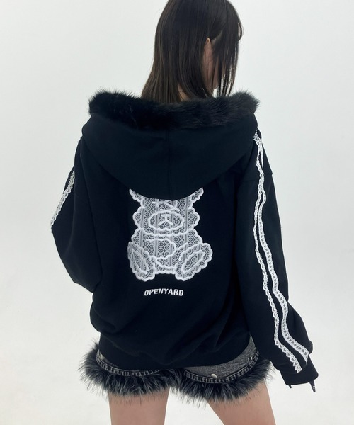 セール】『OY/オーワイ』LACE DOLLY FAUX FUR HOODIE ZIP UP/レース