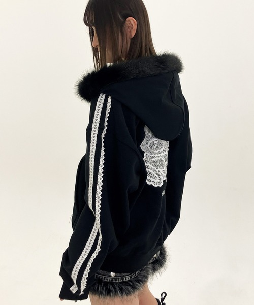 セール】『OY/オーワイ』LACE DOLLY FAUX FUR HOODIE ZIP UP/レース