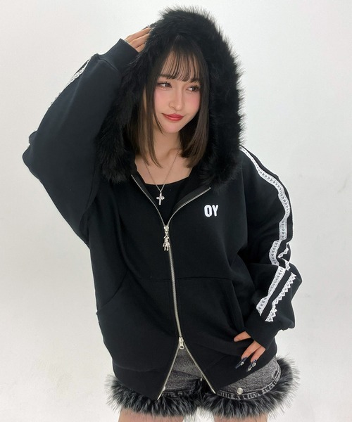 OY/オーワイ』LACE DOLLY FAUX FUR HOODIE ZIP UP/レースドリー ファー