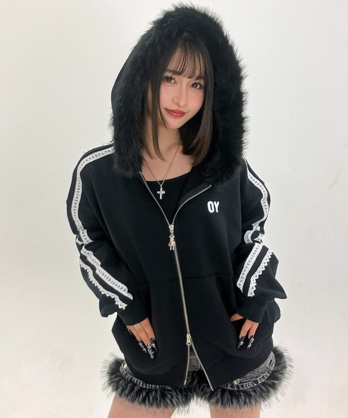OY/オーワイ』LACE DOLLY FAUX FUR HOODIE ZIP UP/レースドリー ファー