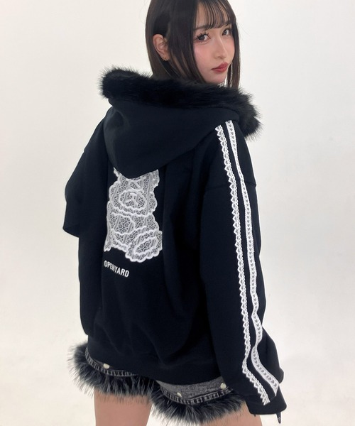 OY(オーワイ)の「『OY/オーワイ』LACE DOLLY FAUX FUR HOODIE ZIP UP/レースドリー ファーフードパーカー(パーカー・レディース・ブラック/グレー・M/L)」の18枚目の写真