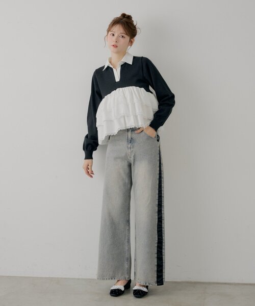 Chico（チコ）の「【SALON by Chico】フリルデザインリボンバレエシューズ（パンプス・レディース・ブラウン系その他2/ブラック/ブラック系その他2・LARGE/SMALL/MEDIUM）」の8枚目の写真