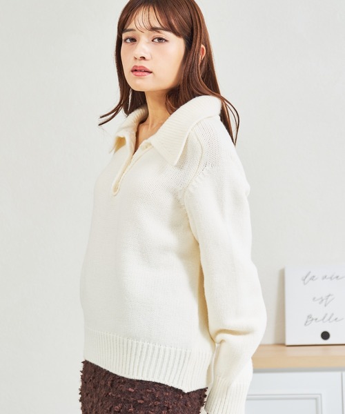 MISCH MASCH(ミッシュマッシュ)の「ZOZO限定 ふわもこポロニット(ニット/セーター・レディース・ブルー/ホワイト/イエロー・フリ-)」の2枚目の写真