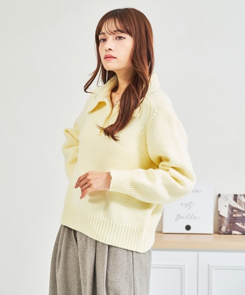 MISCH MASCH(ミッシュマッシュ)の「ZOZO限定 ふわもこポロニット(ニット/セーター・レディース・ブルー/ホワイト/イエロー・フリ-)」の3枚目の写真