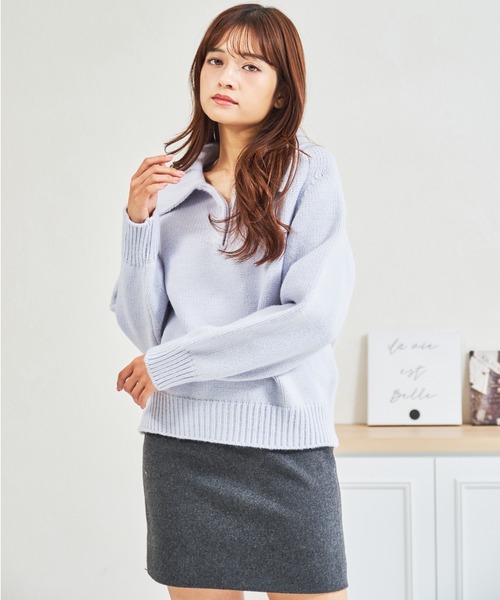 MISCH MASCH(ミッシュマッシュ)の「ZOZO限定 ふわもこポロニット(ニット/セーター・レディース・ブルー/ホワイト/イエロー・フリ-)」の1枚目の写真